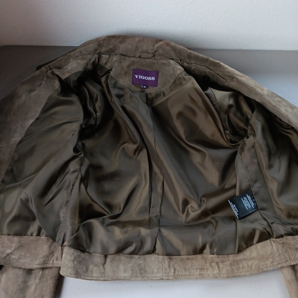 Suede Jacket Womens SMALL Moto Beige Taupe Rock Y2K‎ Leather Khaki Grunge Biker - Picture 5 of 14